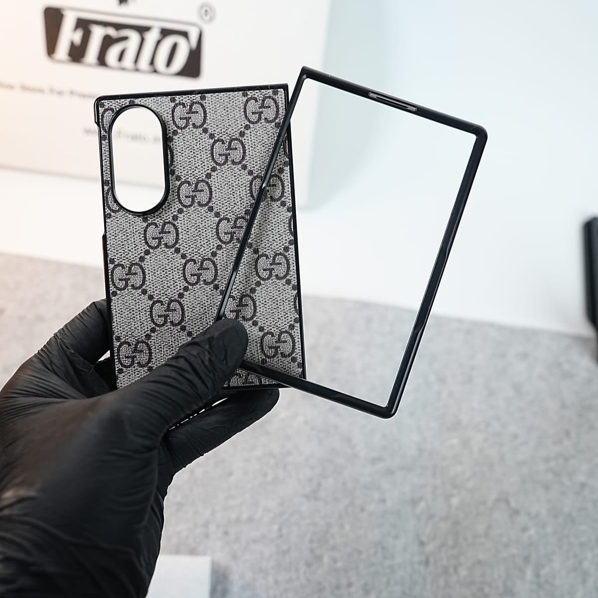 Luxury GG Pattern PU Leather Case Cover For Samsung Galaxy Z Fold 8 (Beige)