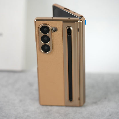Leather Plating front Glass Protection Hinge Case For Samsung Galaxy Z Fold 8 Ultra | Folding Cover