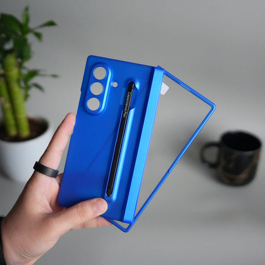 Matte Hard Back Cover For Samsung Galaxy Z Fold 8 Ultra | Case with S-Pen Slot & Front Glass |  | Blue