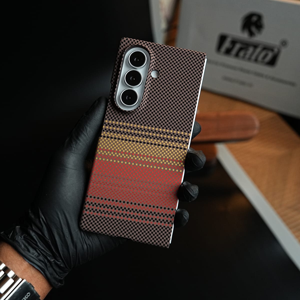 Carbon Fiber Texture Design Cover for Galaxy Z Fold 8 Ultra Hard Pc MagSafe | RedOrange