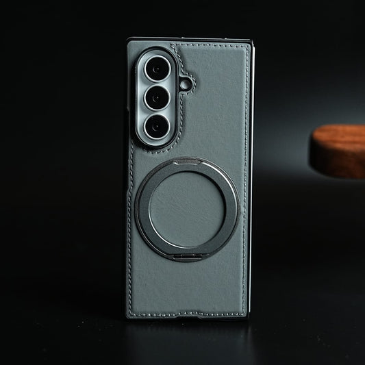 Stitched Leather Texture Cover for Galaxy Z Fold 8 Ultra | Metal Ring Stand Case