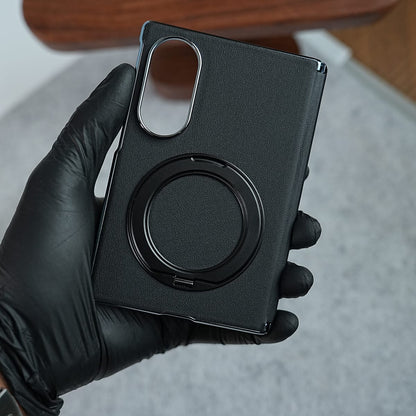 Premium Leather Texture Case For Galaxy Z Fold 8 | Foldable Ring Stand & Metal Camera Frame