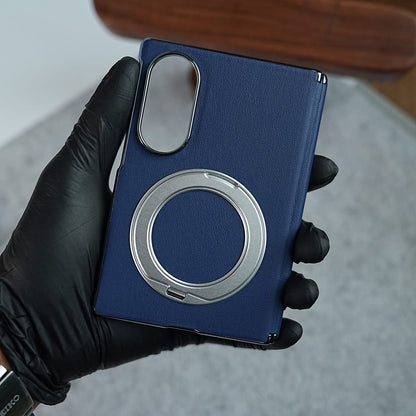 Premium Leather Texture Case For Galaxy Z Fold 8 | Foldable Ring Stand & Metal Camera Frame