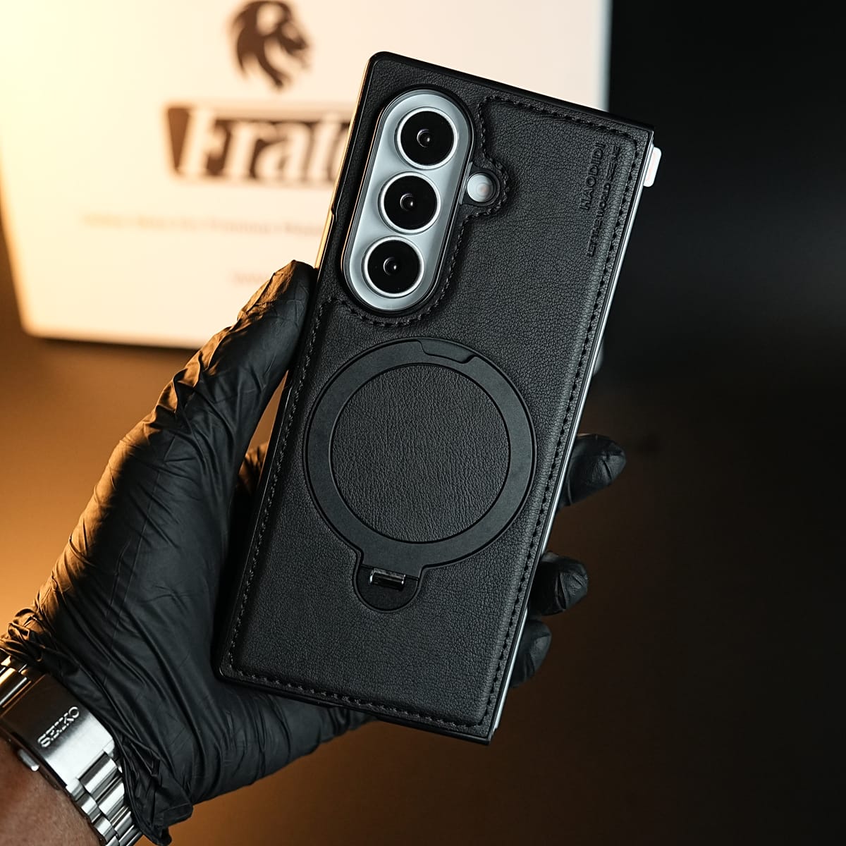 Stitched Leather Texture Case for Galaxy Z Fold 8 Ultra | Ring Stand and Front Frame
