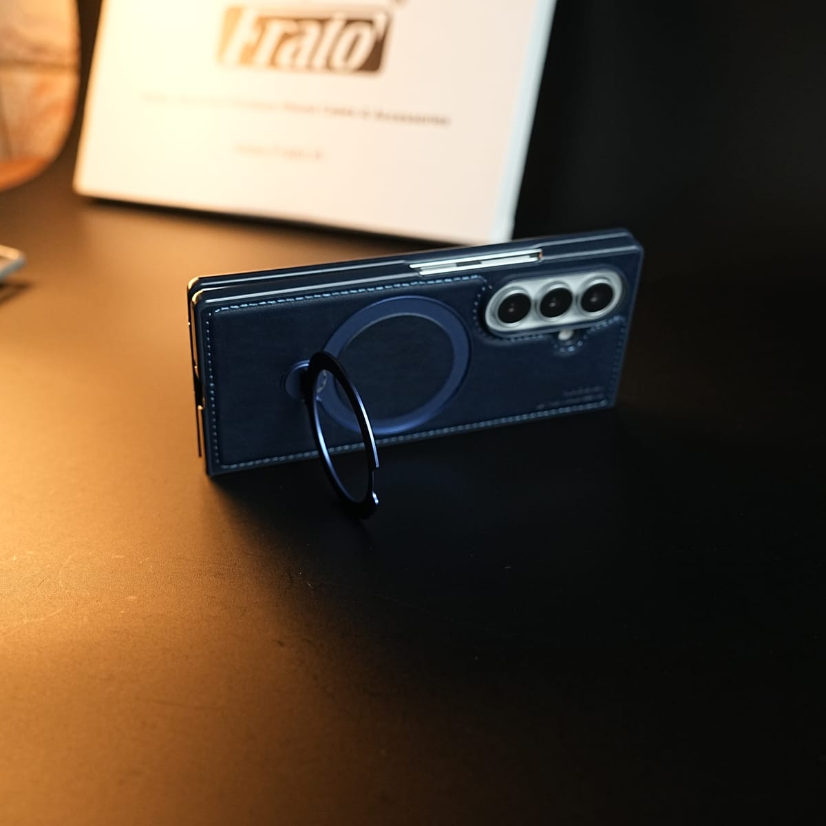 Stitched Leather Texture Case for Galaxy Z Fold 8 Ultra | Ring Stand and Front Frame