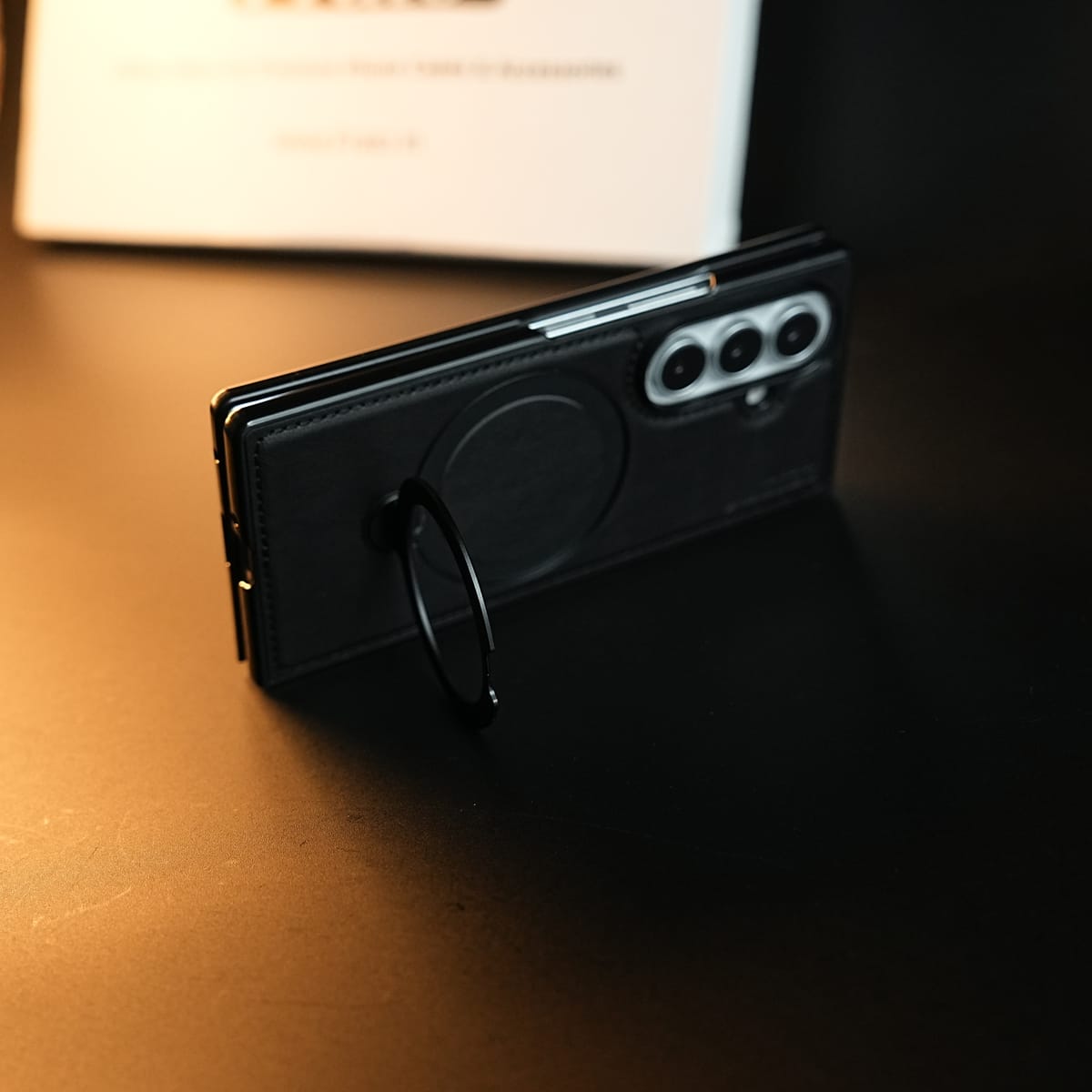 Stitched Leather Texture Case for Galaxy Z Fold 8 Ultra | Ring Stand and Front Frame