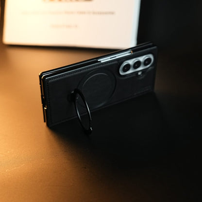 Stitched Leather Texture Case for Galaxy Z Fold 8 Ultra | Ring Stand and Front Frame