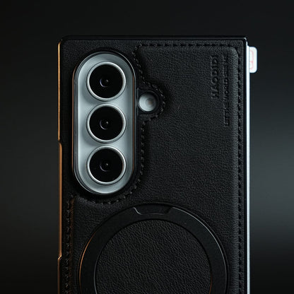 Stitched Leather Texture Case for Galaxy Z Fold 8 Ultra | Ring Stand and Front Frame
