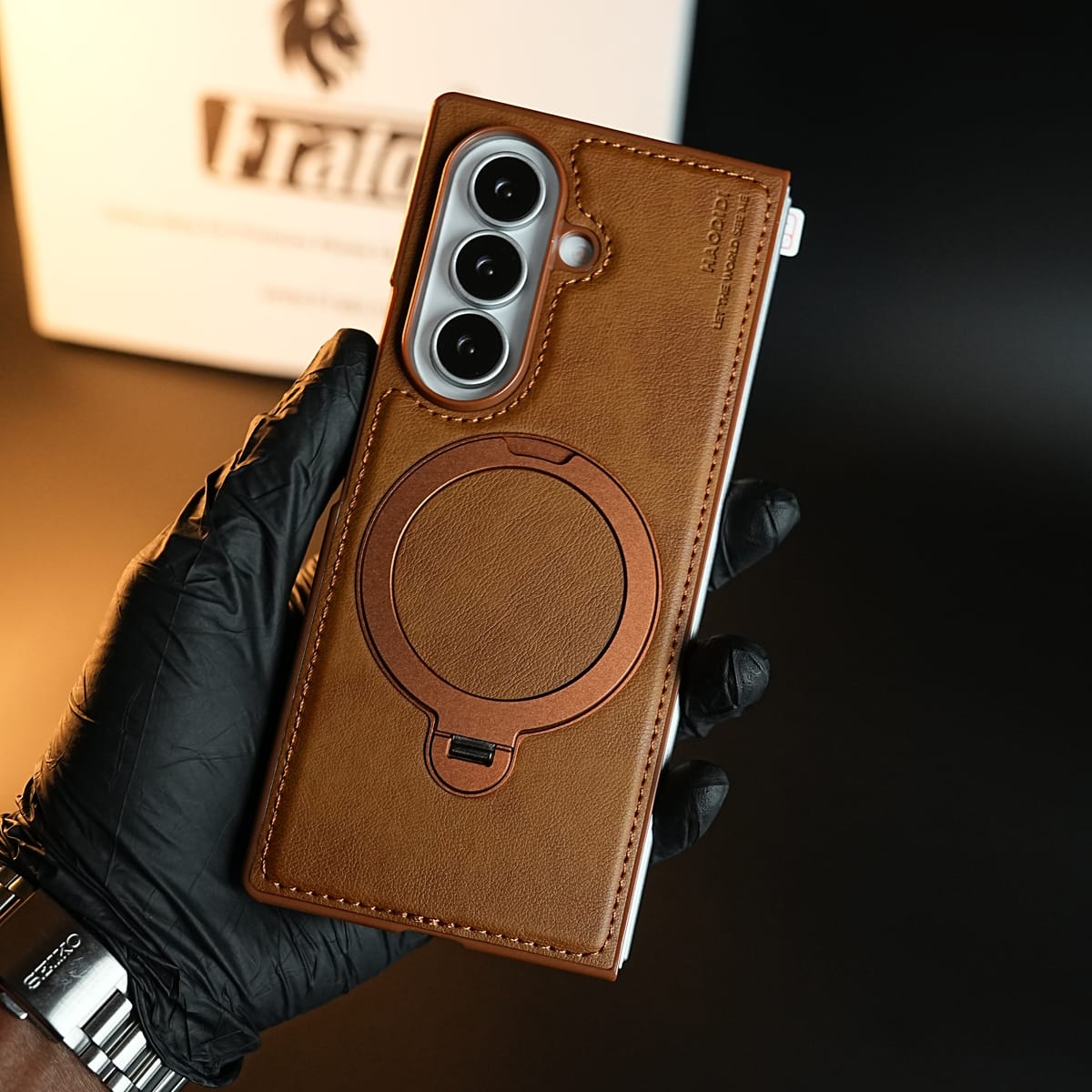 Stitched Leather Texture Case for Galaxy Z Fold 8 Ultra | Ring Stand and Front Frame