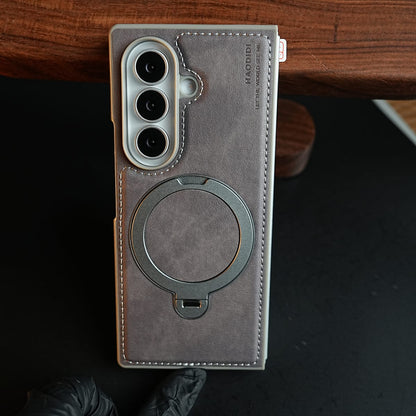 Stitched Leather Texture Case for Galaxy Z Fold 8 Ultra | Ring Stand and Front Frame