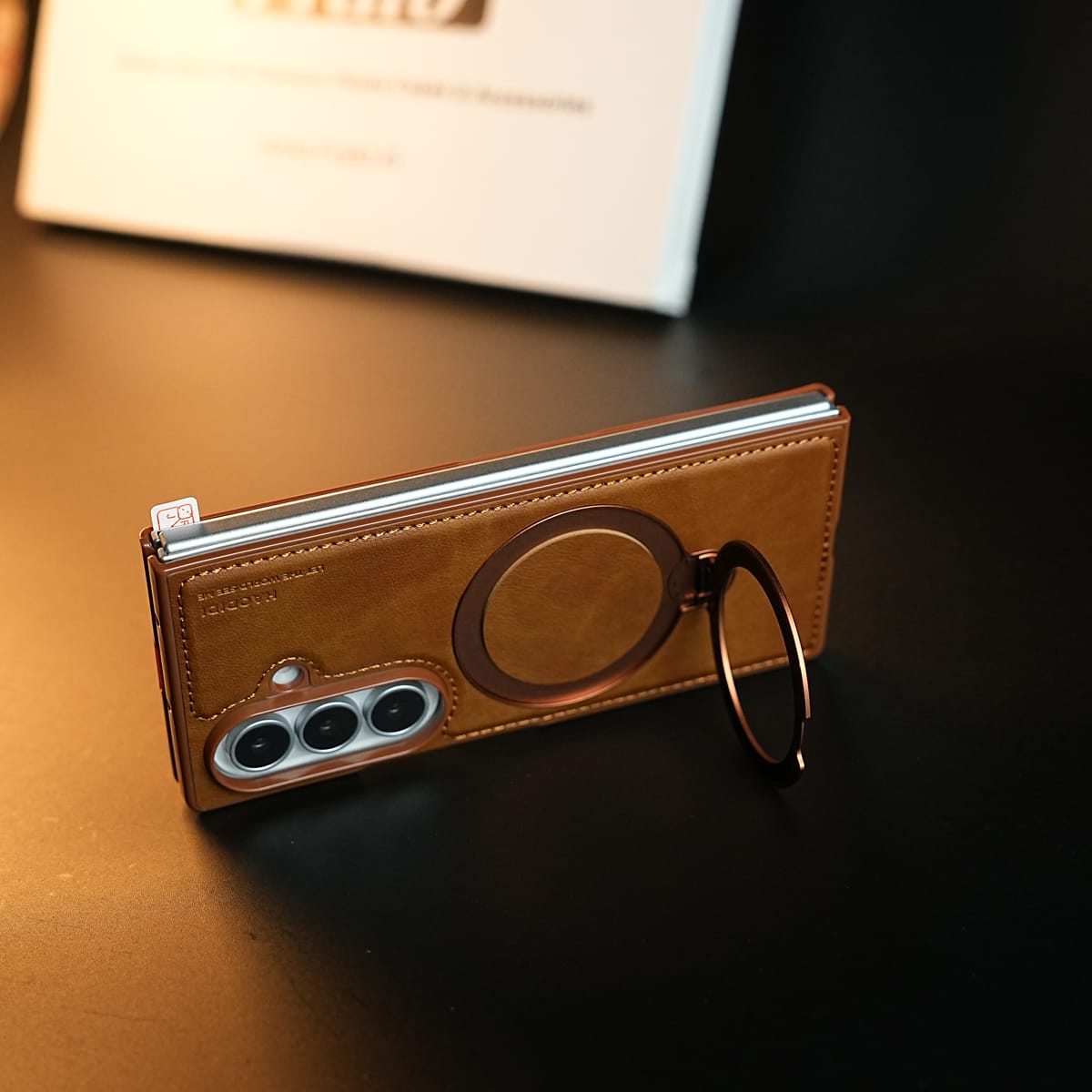 Stitched Leather Texture Case for Galaxy Z Fold 8 Ultra | Ring Stand and Front Frame