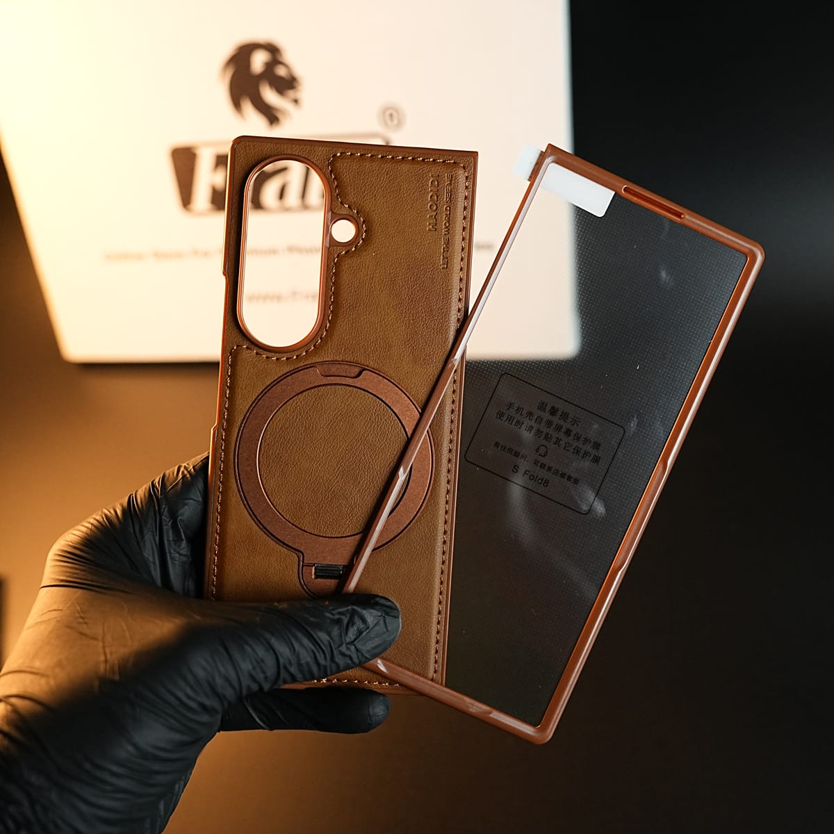 Stitched Leather Texture Case for Galaxy Z Fold 8 Ultra | Ring Stand and Front Frame