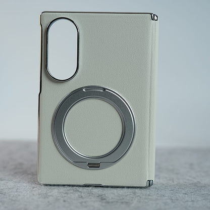 Premium Leather Texture Case For Galaxy Z Fold 8 | Foldable Ring Stand & Metal Camera Frame